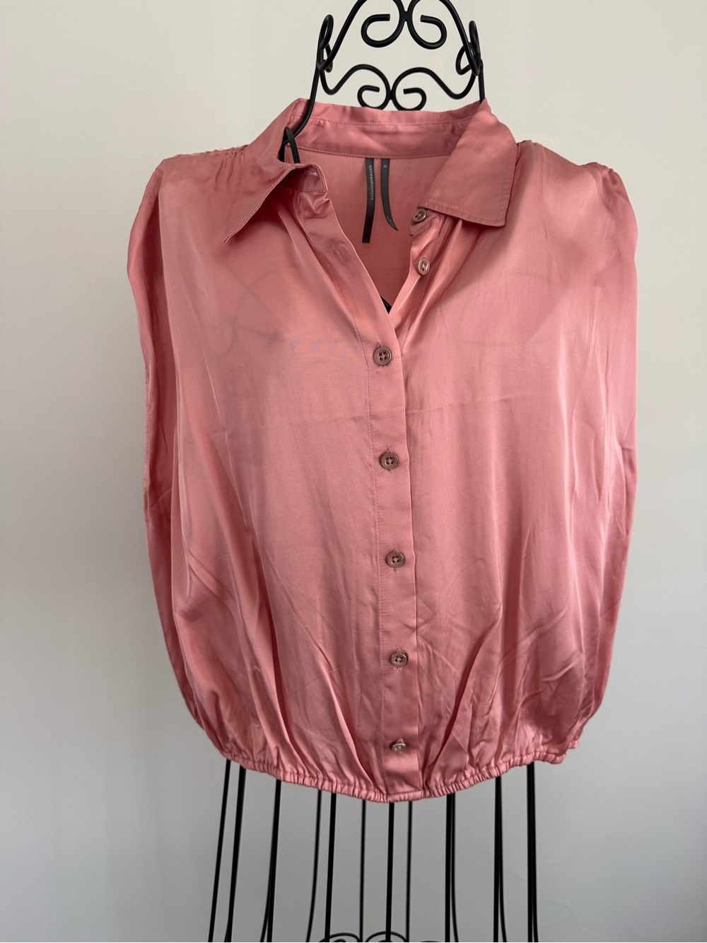 NWT Sleeveless Silky Button-Front Blouse in Dusty Rose
